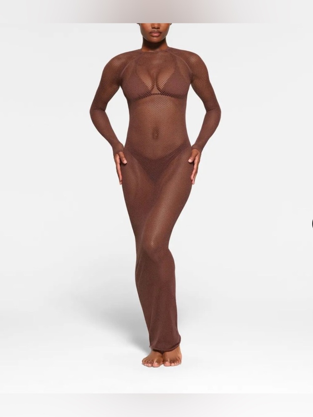 SKIMS Warp Knit Cover Up Long Sleeve Dress in Cocoa